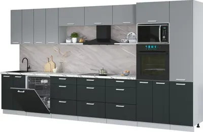 Кухонный гарнитур Интерлиния Мила Лайт 4.0-ПМ1  (серебро/антрацит/белый гранит)