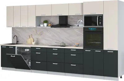 Кухонный гарнитур Интерлиния Мила Лайт 4.0-ПМ1  (персидский жемчуг/антрацит/травертин серый)