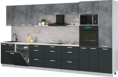 Кухонный гарнитур Интерлиния Мила Лайт 4.0-ПМ1  (бетон портленд/антрацит/травертин серый)