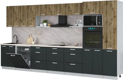 Кухонный гарнитур Интерлиния Мила Лайт 4.0-ПМ1  (дуб веллингтон/антрацит/травертин серый)