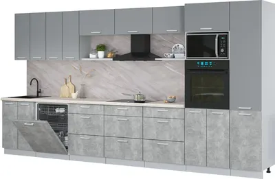 Кухонный гарнитур Интерлиния Мила Лайт 4.0-ПМ1 (серебро/бетон/травертин серый)