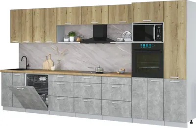 Кухонный гарнитур Интерлиния Мила Лайт 4.0-ПМ1  (дуб золотой/бетон/дуб бунратти)