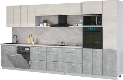 Кухонный гарнитур Интерлиния Мила Лайт 4.0-ПМ1 (вудлайн кремовый/бетон/бискайская сосна)