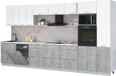Кухонный гарнитур Интерлиния Мила Лайт 4.0-ПМ1 (белый платинум/бетон/белый гранит)