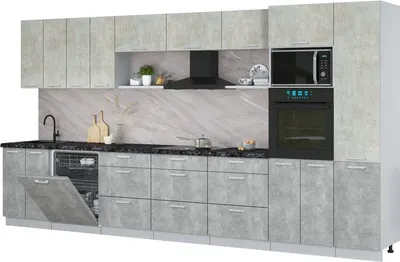 Кухонный гарнитур Интерлиния Мила Лайт 4.0-ПМ1 (бетон лайт/бетон/кастилло темный)