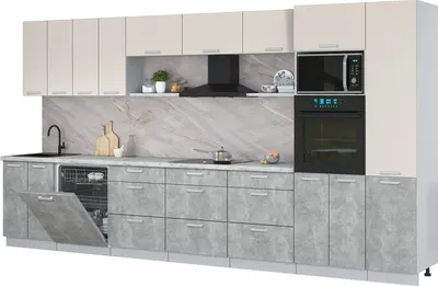 Кухонный гарнитур Интерлиния Мила Лайт 4.0-ПМ1 (персидский жемчуг/бетон/серый каспий)