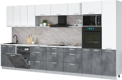 Кухонный гарнитур Интерлиния Мила Лайт 4.0-ПМ1 (белый платинум/бетон портленд/белый гранит)