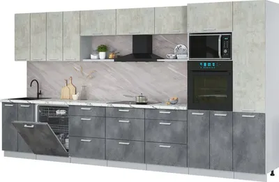 Кухонный гарнитур Интерлиния Мила Лайт 4.0-ПМ1 ( бетон лайт/бетон портленд/белый гранит)