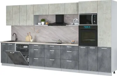 Кухонный гарнитур Интерлиния Мила Лайт 4.0-ПМ1  (бетон лайт/бетон портленд/бискайская сосна)