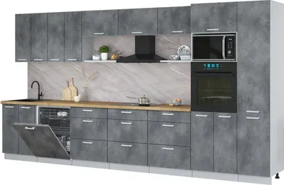 Кухонный гарнитур Интерлиния Мила Лайт 4.0-ПМ1  (бетон портленд/бетон портленд/дуб бунратти)