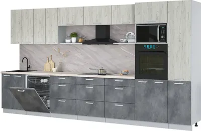 Кухонный гарнитур Интерлиния Мила Лайт 4.0-ПМ1 (дуб белый/бетон портленд/травертни)