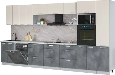 Кухонный гарнитур Интерлиния Мила Лайт 4.0-ПМ1  (персидский жемчуг/бетон портленд/серый каспий)