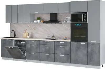 Кухонный гарнитур Интерлиния Мила Лайт 4.0-ПМ1 (серебро/бетон портленд/травертин серый)