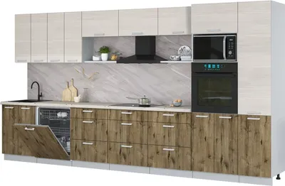 Кухонный гарнитур Интерлиния Мила Лайт 4.0-ПМ1  (вудлайн кремовый/дуб веллингтон/бискайская сосна)