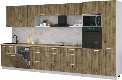 Кухонный гарнитур Интерлиния Мила Лайт 4.0-ПМ1 (дуб веллингтон/дуб веллингтон/дуб бунратти)