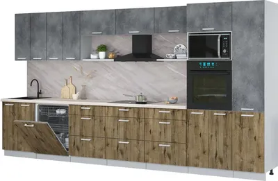 Кухонный гарнитур Интерлиния Мила Лайт 4.0-ПМ1  (бетон портленд/дуб веллингтон/травертин серый)