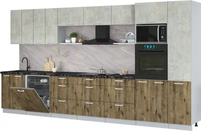 Кухонный гарнитур Интерлиния Мила Лайт 4.0-ПМ1 (бетон лайт/дуб веллингтон/кастилло темный)