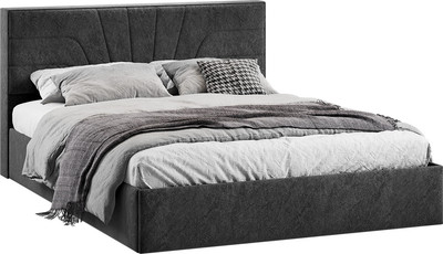Двуспальная кровать ТриЯ Пандора с ПМ 160x200 Тип 1 (микровелюр Wellmart Graphite)
