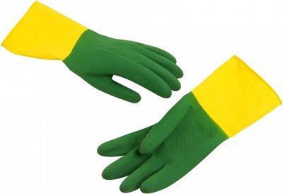 Перчатки хозяйственные Zaubex Латексные Биколор усиленные / HLG90-S-70/XL (XL, зеленый/желтый)