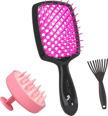 Расческа-массажер Monte Vita 20x8.5см + массажер + щетка для чистки / 457430 (черный/розовый)