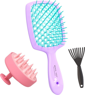 Расческа-массажер Monte Vita 20x8.5см + массажер + щетка для чистки / 457431 (фиолетовый/мятный)