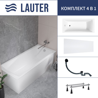 Ванна акриловая Lauter Aurora 150x70 / 21010050 (с ножками, лицевым экраном и сифоном 21Y31001 матовый черный)