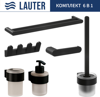 Набор аксессуаров для ванной и туалета Lauter 21TS3019 + 21TS3021 + 21TS3009 + 21TS3013 + 21TS3002 + 21TS3023 (Matt Black, 6 предметов)