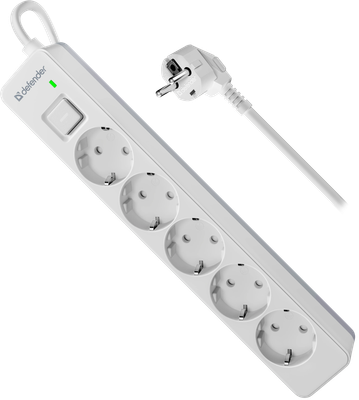 Сетевой фильтр Defender DFS 135 / 99432 (5м, 5 розеток, белый)