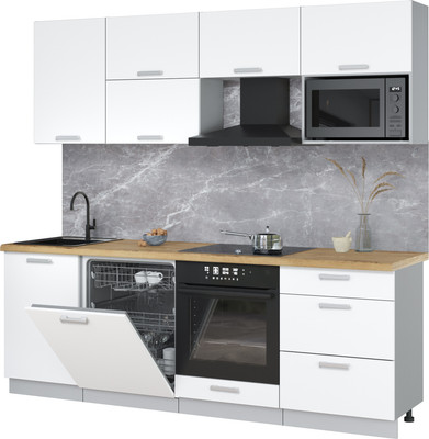 Кухонный гарнитур Interline Мила Лайт 2.3-ПМ2 (белый платинум/белый платинум/дуб бунратти)