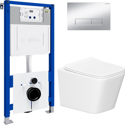 Инсталляция с подвесным унитазом Lauter Square 21901001 + кнопка 219703HD (скрытое крепление)
