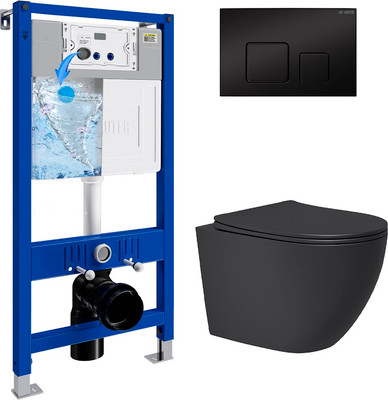 Инсталляция с подвесным унитазом Lauter Augsburg 21901002 с кнопкой 219704F (черный матовый, скрытое крепление)