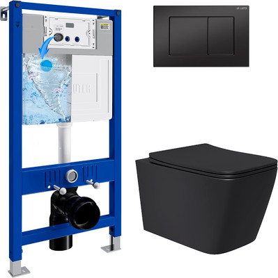 Инсталляция с подвесным унитазом Lauter Magdeburg 21901002 с кнопкой 219704J (черный матовый, скрытое крепление)