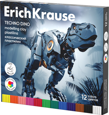 Пластилин Erich Krause Techno Dino / 65200 (12цв)
