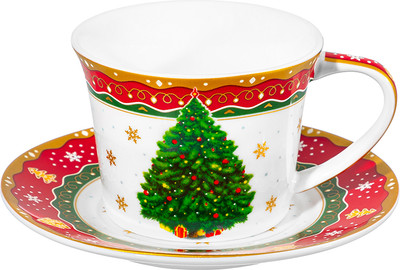 Чашка с блюдцем Elan Gallery Новогодняя ёлка New Bone China / 420806