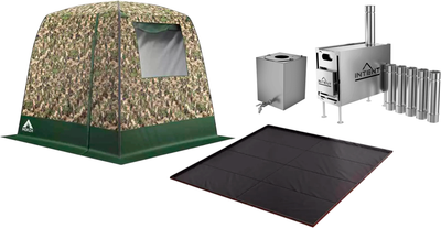 Палатка-баня MORZH 1 окно с полом, печью и баком для воды (камуфляж)