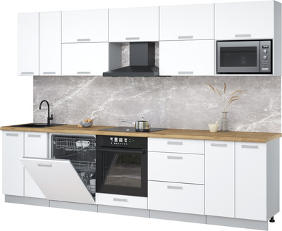 Кухонный гарнитур Интерлиния Мила Лайт 3.0-ПМ2 (белый платинум/белый платинум/дуб бунратти)