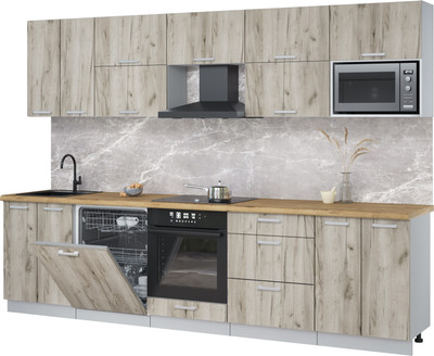 Кухонный гарнитур Интерлиния Мила Лайт 3.0-ПМ2 (дуб серый/дуб серый/дуб бунратти)