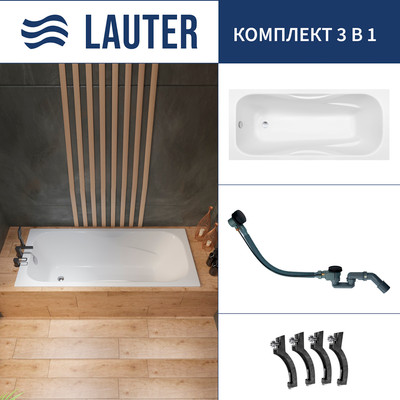 Ванна чугунная Lauter Regina 2101418 / 180x80 с сифоном 21Y32001 (матовый черный)