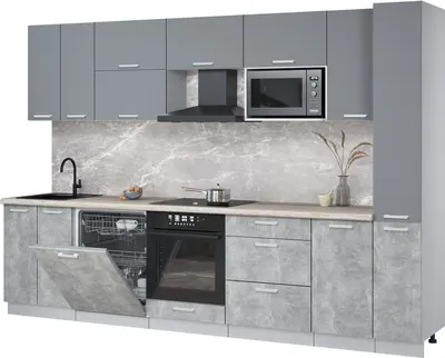 Кухонный гарнитур Interline Мила Лайт 3.1-ПМ2 (серебро/бетон/травертин серый)