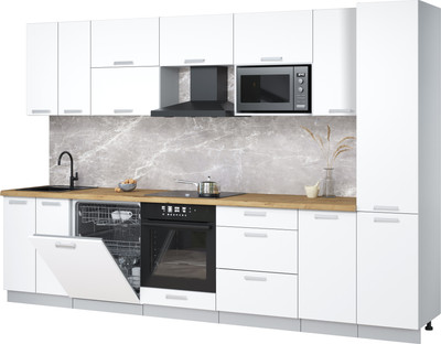 Кухонный гарнитур Интерлиния Мила Лайт 3.2-ПМ2 (белый платинум/белый платинум/дуб бунратти)