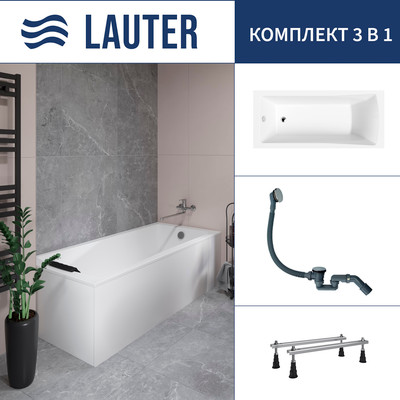 Ванна акриловая Lauter Aurora 180x80 / 21010080 (с ножками и сифоном 21Y31000 хром)