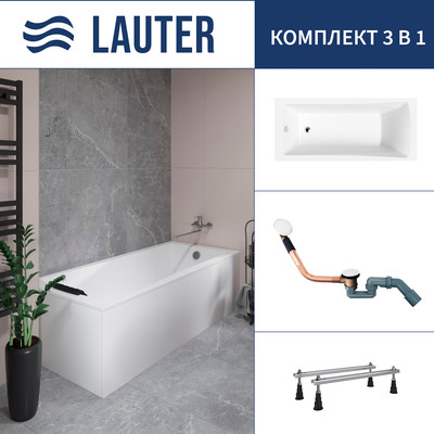 Ванна акриловая Lauter Aurora 180x80 / 21010080 (с ножками и сифоном 21Y11022 белый)