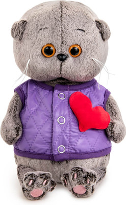 Мягкая игрушка Budi Basa Кот Басик Baby в дутом жилете с сердечком / 9919345