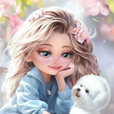 Набор алмазной вышивки Феникс+ Блондинка с собачкой / 71356