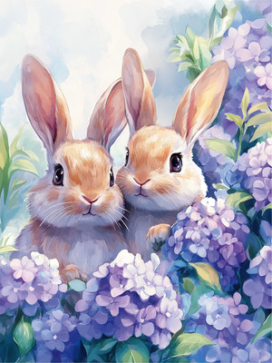 Набор алмазной вышивки Феникс+ Зайчики в гортензиях / 71377