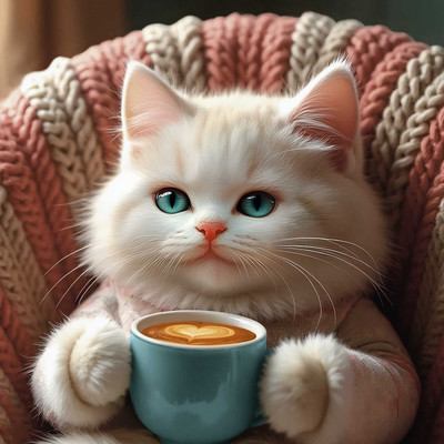 Набор алмазной вышивки Феникс+ Кот с капучино / 71398