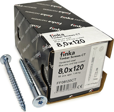 Шуруп Finka Timber Screws CT Конструкционный по дереву TORX40 8x120 тарелка (50шт, голубой цинк)
