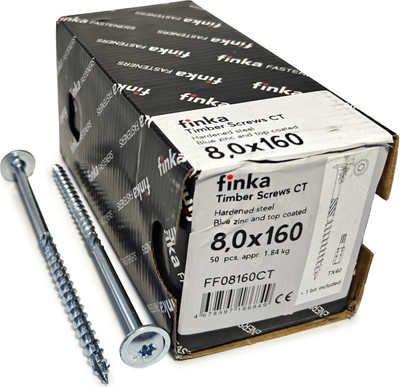 Шуруп Finka Timber Screws CT Конструкционный по дереву TORX40 8x160 тарелка (50шт, голубой цинк)