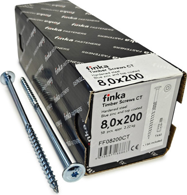 Шуруп Finka Timber Screws CT Конструкционный по дереву TORX40 8x200 тарелка (50шт, голубой цинк)