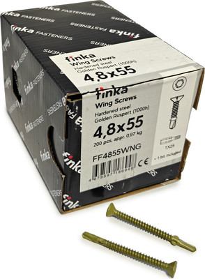 Шуруп Finka Wing Screws С крыльчаткой флюгель 4.8x55 со сверлом TORX25 (200шт, Golden Ruspert)